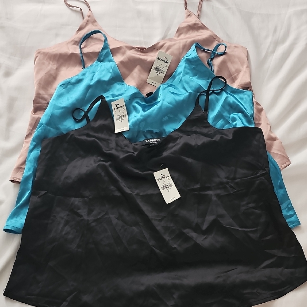 Express Camisole Trio in Black, Blue, and Pink